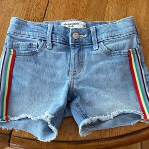 Abercrombie Kids Blue Denim Shorts with Rainbow Stripes like new